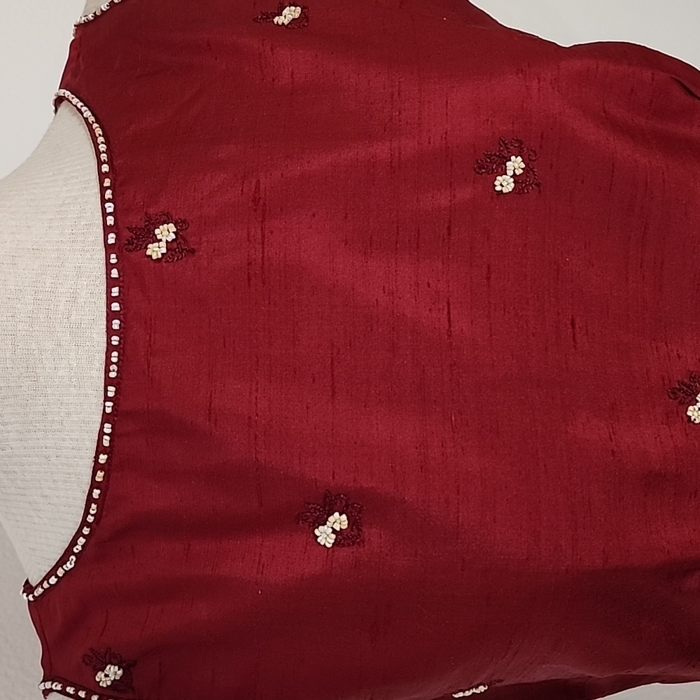 Charter Club Dress 100% Silk Embroidered And Beaded Flowers And Trim Red Size 8 - Picture 4 of 16